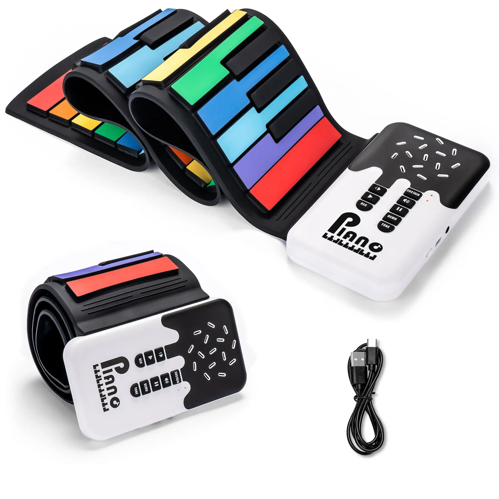 POGOLAB 49 Key Roll Up Keyboard Piano, Foldable Portable Digital Electric Piano Keyboard, Rechargeable, 8 Tones 6 Educational Demo Songs, for Beginners Adults Gift Mother's Day Gift