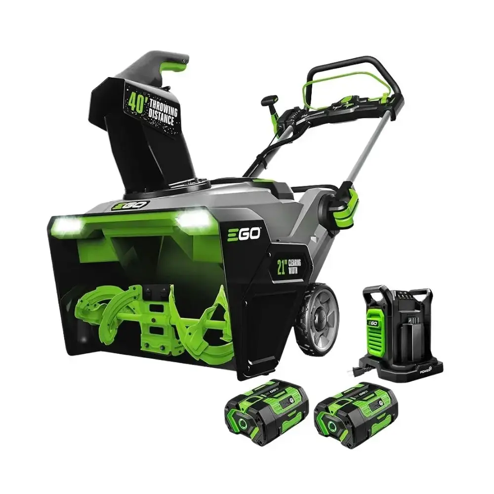 EGO POWER+ 21" 0 Emissions Cordless Electric Snow Blower - 56V Peak Power 5.0Ah Battery, Dual Port Battery Charger, Brushless Motor, Steel Auger, Composite Parts, Low Maintenance, Ice Cutting, Extended Runtime for Driveways, SNT2112, Folded Handle, Eco-Fr