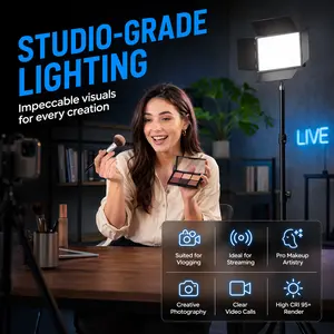 10" Square Fill Light with 71" Tripod Stand for Gaming Stream Setup RGB Background Accent Lighting Three Color LED Soft Glow Phone Camera Mount Adjustable Flexible Legs Live Chat Video Recording Gift for Gamer