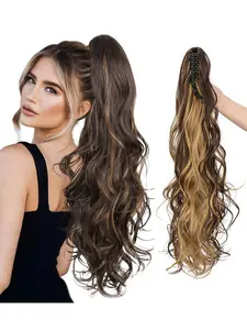 Elegant Loose Wavy Ponytail Extension Clips, Long Natural Volume Hairpiece, Heat Resistant Fiber, Women's Daily Use, Wine & Synthetic Hairpieces