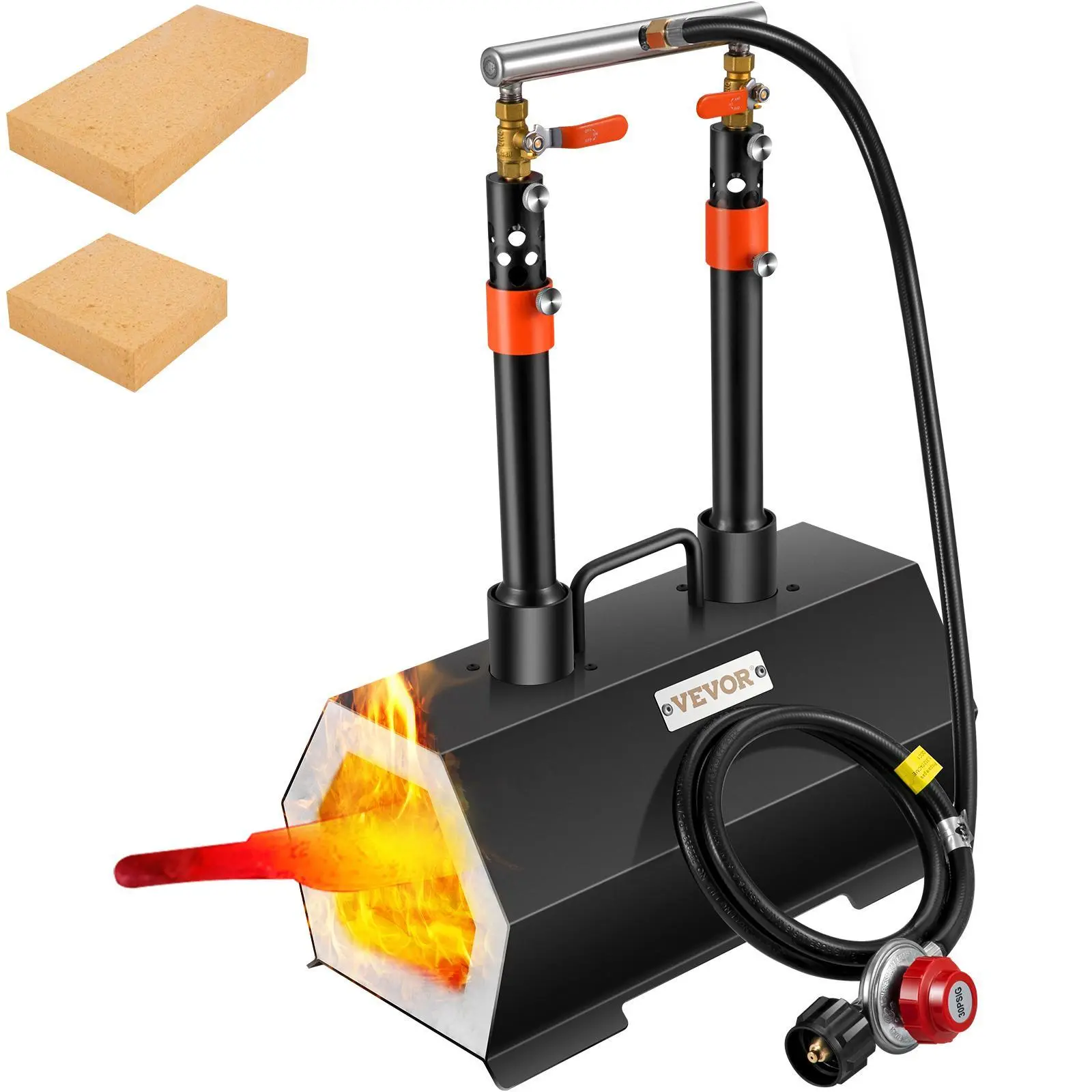 【Fallpicks】VEVOR Portable Propane Forge Double 45# Steel Burner Blacksmithing Set, Large Capacity Weldless Cold Rolled Steel Body, Max 2600°F 2600℉ Metal Ready High-Temp Gas Tool, 30 mm Insulation for Knife Making & Complete Kitchen Utensils Kit