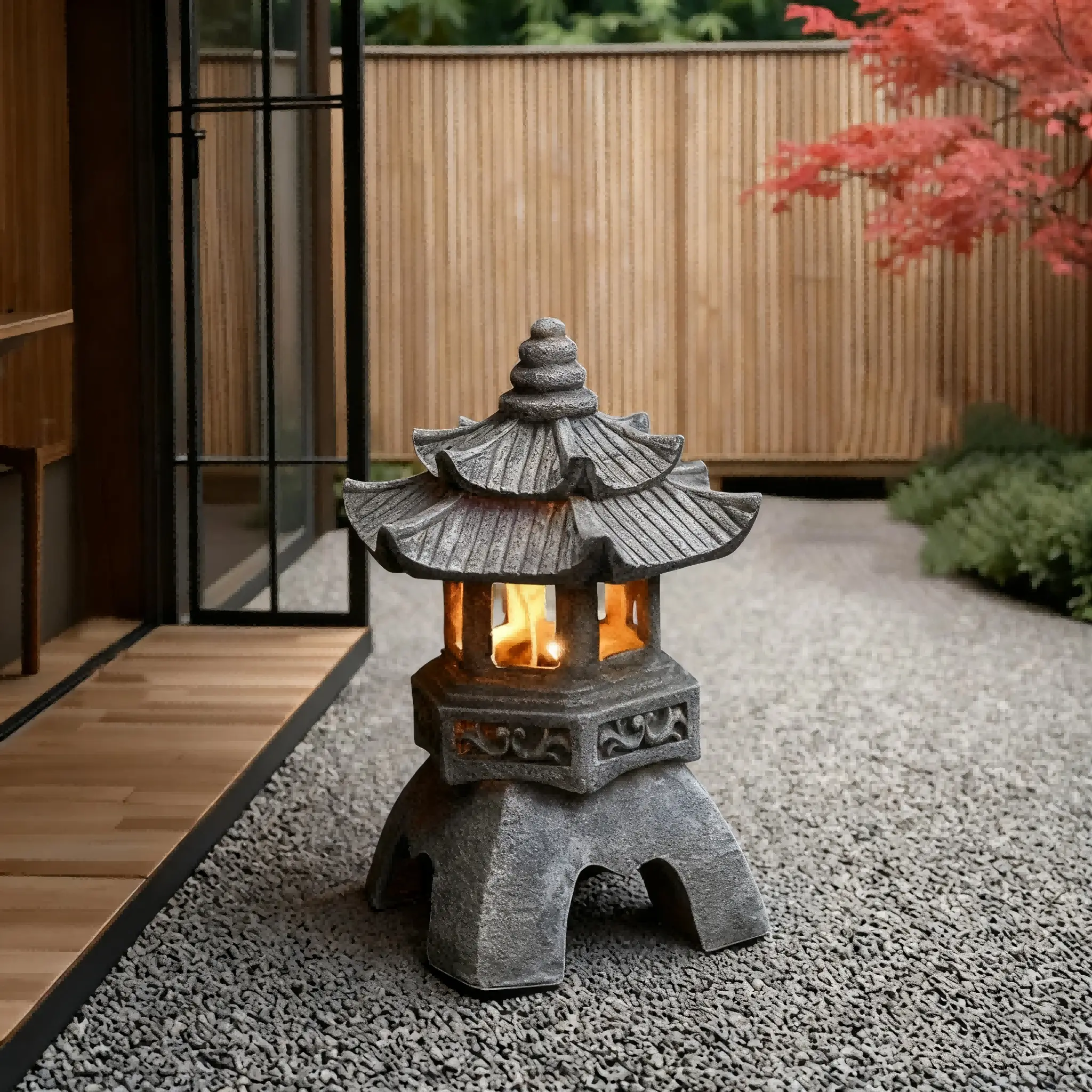 A resin pagoda garden lamp powered by solar energy - Asia Japan Zen Garden Decoration, outdoor decorative lighting, equipped with rechargeable nickel batteries, 300mAh capacity, detachable solar panels, cultural architectural crafts for courtyards and ter