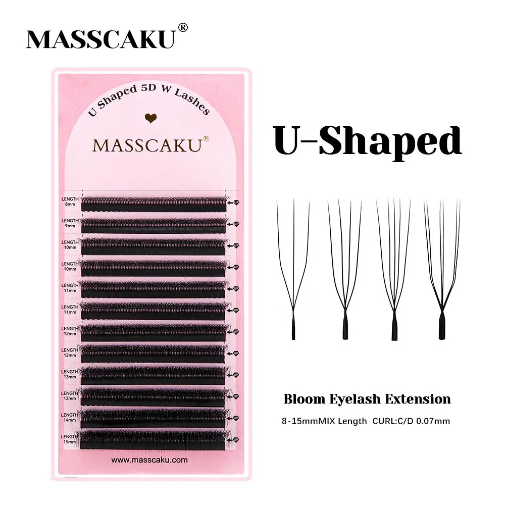 MASSCAKU U Shaped 3D/4D/5D/6D Eyelash Extensions 0.07mm Thickness Hand Woven Premade Fan U Eyelashes Ideal for Maquillaje Mujer 2026 New