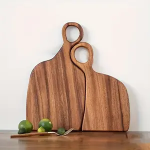 Acacia Wood Cutting Board, Wooden Chopping Board for Meat, Vegetables, Cheese and Charcuterie, Rectangular Food Prep Board with Handle Slot