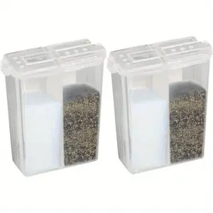 2 piece Mini Salt and Pepper Shaker Set - Transparent Plastic Picnic and Barbecue Seasoning Jars with Lids, Travel Shakers