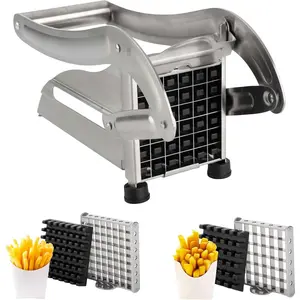 Fry Cutter - Potato Cutter with Two Blades for Steak and Shoestring Cuts - Stainless Steel Potato Slicer with Suction Cups - Cooking Gadgets