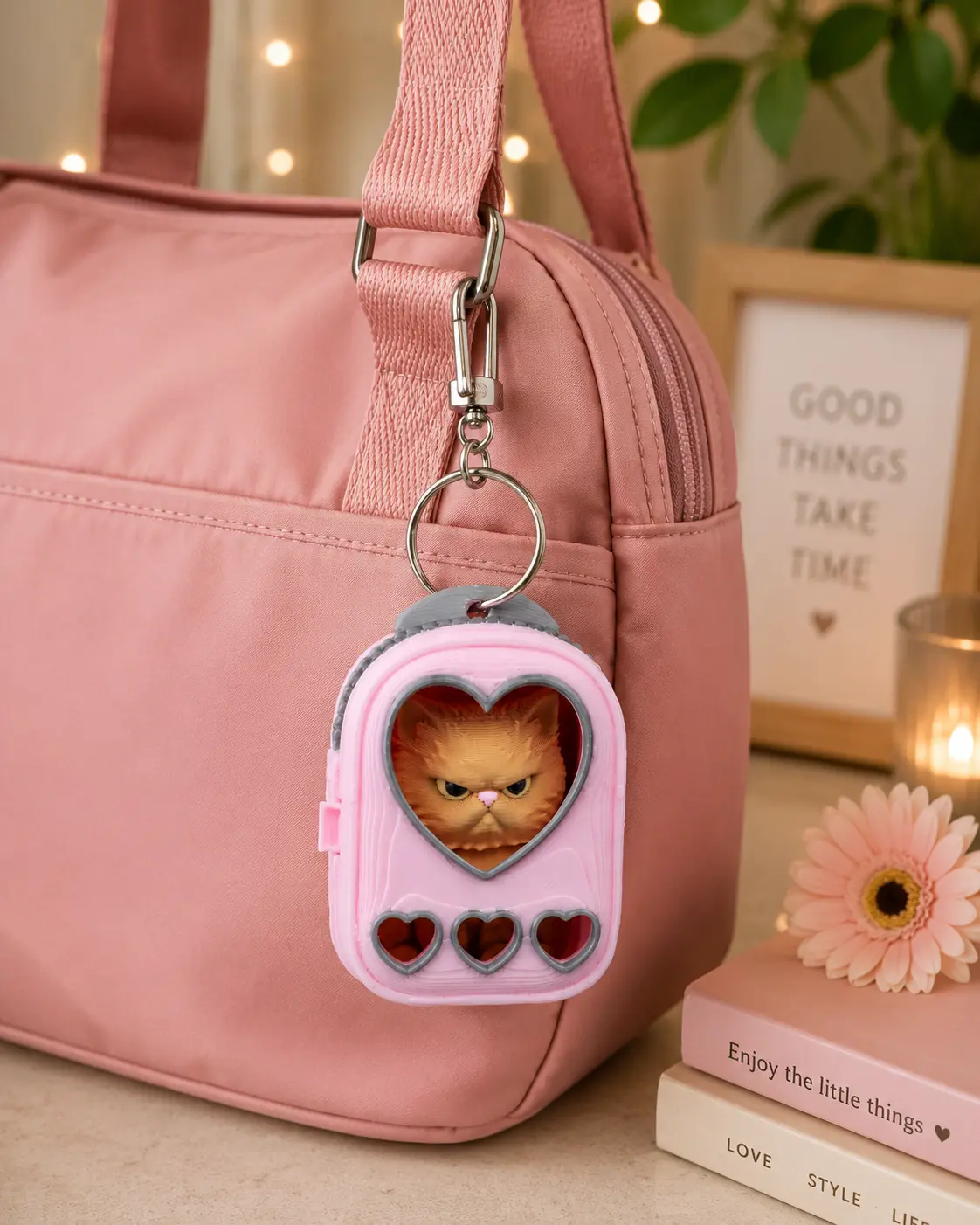 Collectible Plastic Cat Keychain - Multiple Colors, Interactive Wobbly Moving-Head Kitty Charm