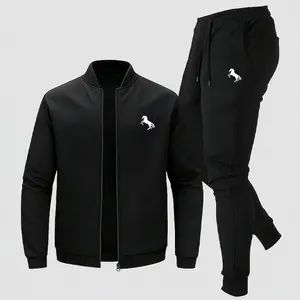 Men's 2-Piece Casual Knit Tracksuit - Zippered Long-Sleeve Hooded Cardigan Jacket & Jogger Pants, Sweat Suit Set for Workout, Sporty Style Outfits