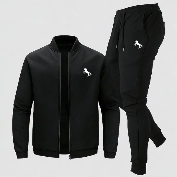 Men's 2-Piece Knit Tracksuit - Activewear Workout Set, Athleisure Gym Clothes, Casual Athletic Sportswear with Long-Sleeve Zip-Up Hoodie and Jogger Pants