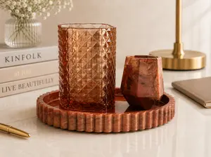 Copper Vanity Organizer Set Makeup Brush Holder Bathroom Aesthetic Decor