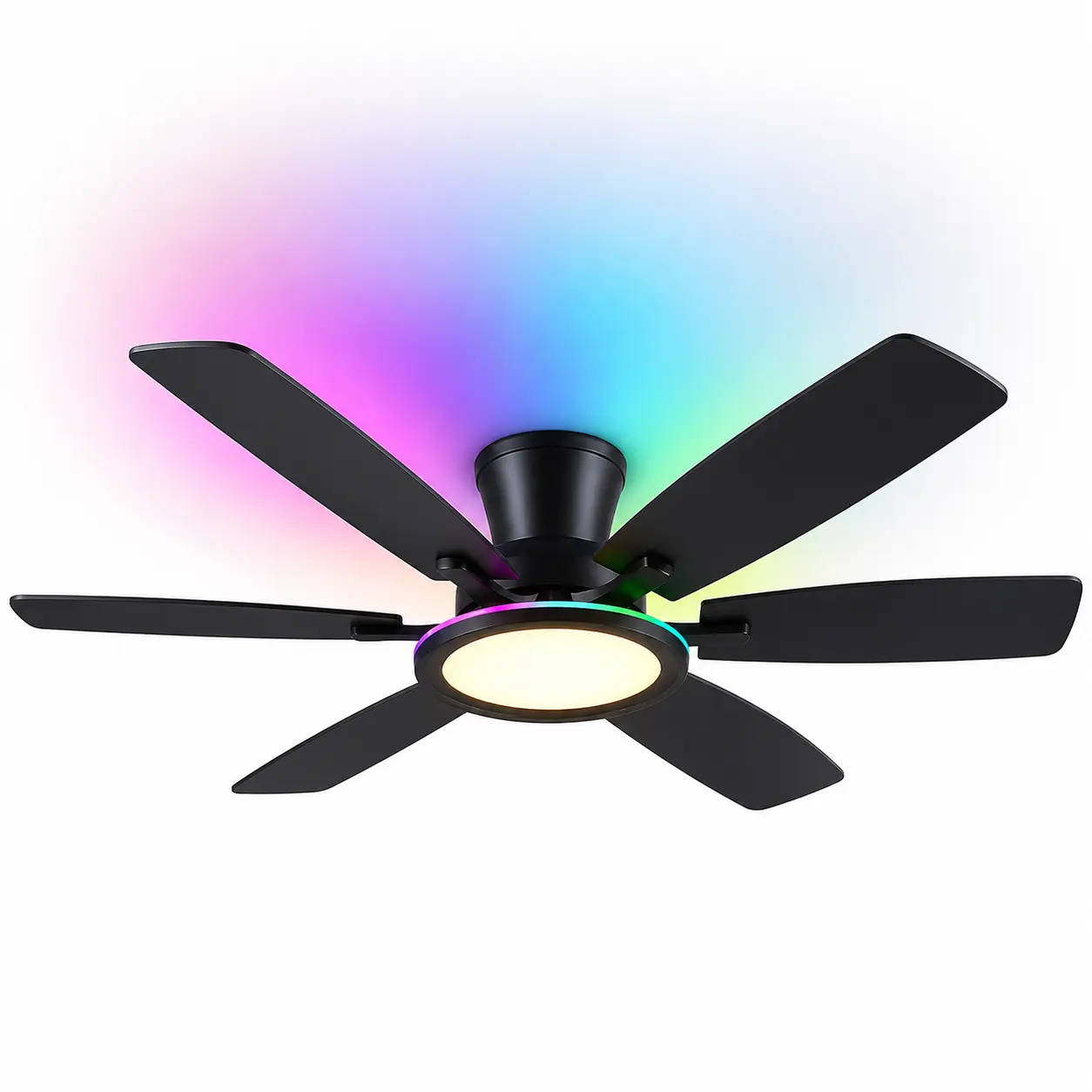 55-in Flush Mount Ceiling Fan with Light, RGB Light, 6-Blade Dual Finish Plywood Blades