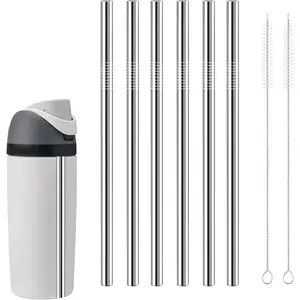 Metal Replacement Straw for  Water Bottle 32 oz 24 oz, 6 count  Stainless Steel Straws with 2 Cleaner Brush, Short Metal Straws , Dishwasher Safe (6, 32oz / 24oz)