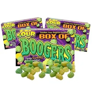 Needzo Sour Box of Booger Gummies, Tangy Gummy Candy Boogers Movie Theater Box Shareable Candy, Gag Gift Prank Halloween Treats, Pack of 3