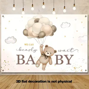1pcbanner perfect for a gender-neutral bear-themed baby shower background that can be used as a great photo booth and banner decoration in brown