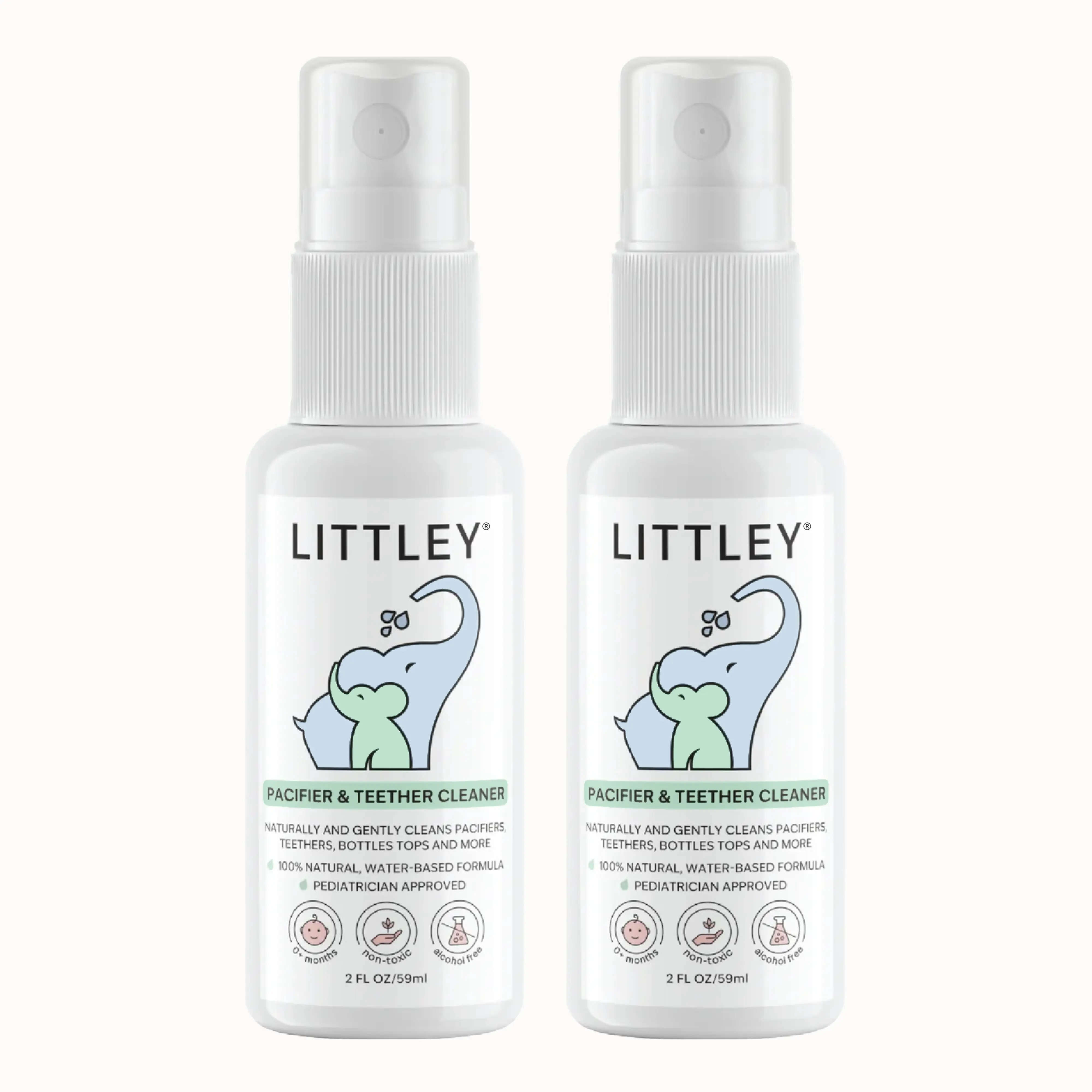 Littley pacifier & teether cleaner 2 pack | 2oz travel spray bottles -- alcohol-free baby cleaning spray