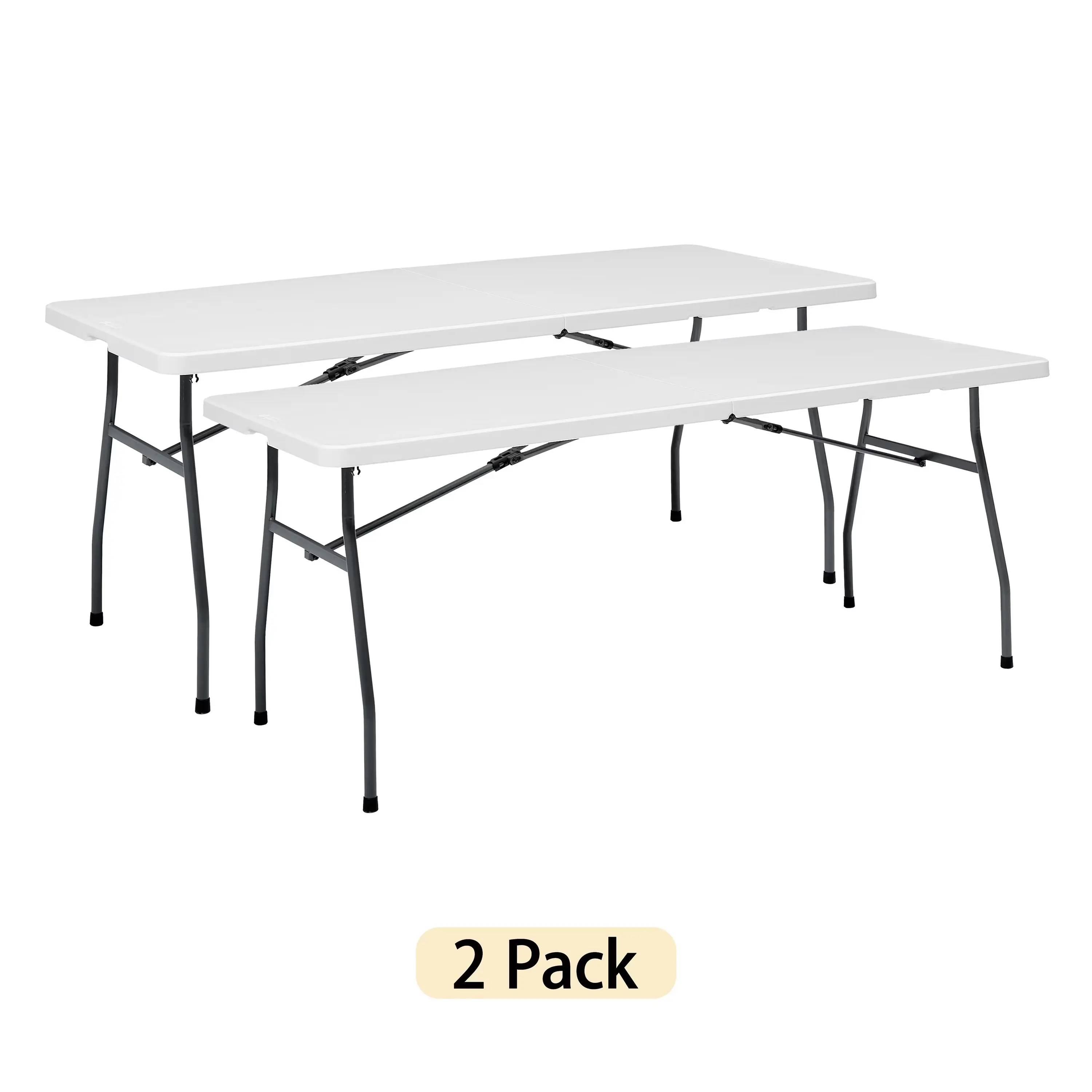 6FT Folding Table 2 Pack,Heavy Duty Plastic Foldable Tables with Carry Handles,Fold-in-Half Portable Utility Tables with Steel Legs for Party,Wedding,Banquet, Camping,Picnic,Event,Indoor Outdoor,White