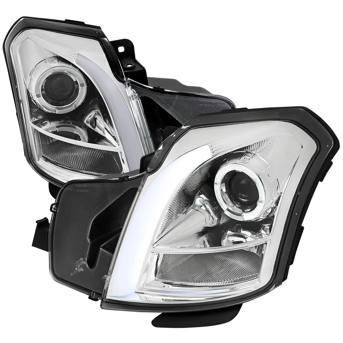 Spec D Tuning LHP-CTS03-G3-RS No Reflector Switchback Sequential Signal LED Light Bar Projector Headlight with Chrome Housing Clear Lens for 2003-2007 Cadillac CTS