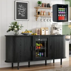 [Memorialday]AMERLIFE 70" Coffee Bar Cabinet with Beverage Fridge (Included), Buffet Cabinet with Storage, Bar Cabinet with Fridge for Dining Room & Living Room