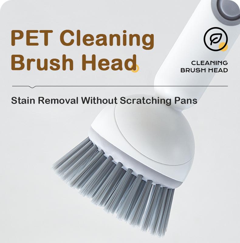 6-in-1 Dish Brush with Detergent Dispenser 360° Rotating Scrubber for Pots Pans Dishes & Utensils Adjustable Angles Non-Slip Grip Handle Durable PET Bristles Ergonomic Design Anti-Slip Grip Integrated Soap Dispenser