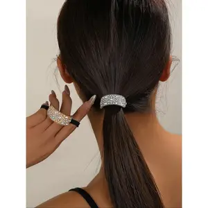 2 Sparkling Rhinestone Hair Ties, Durable Elastic Bands for Strong Hold, Stylish Hair Accessories to Enhance Your Look, Ponytail Hairstyle, Messy Bun