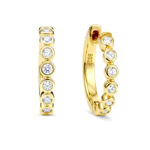 14K Gold Plated Bezel-Set CZ Small Hoop Earrings for Women, 925 Sterling Silver Hypoallergenic Hoops, Lightweight Minimalist Earrings for Everyday Wear, Office, Party, Travel & Date Night, Trendy Jewelry Gift for Sensitive Ears