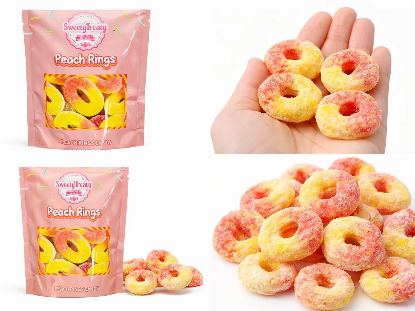 Freeze Dried Peach Rings Candies - 4oz Sweet, Crunchy Dessert Treats Made with Sugar Freeze Dried Peach Rings Candies - 4oz Sweet, Crunchy Dessert Treats Made with Sugar
