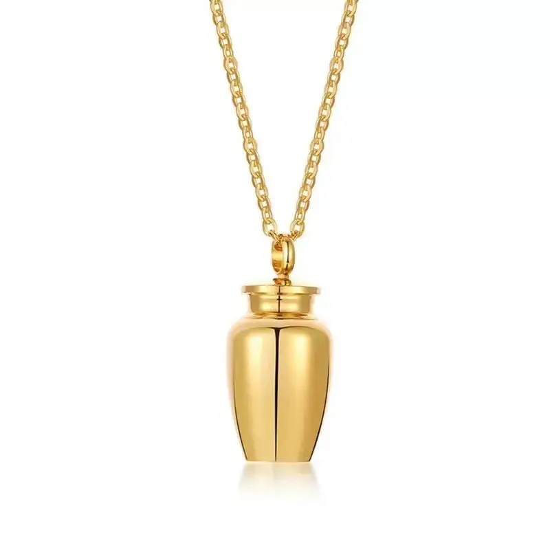 Golden small jar pendant with 60cm cross