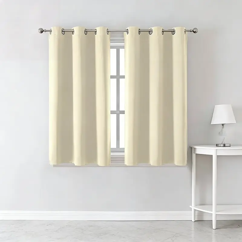 2 Pieces, Modern Minimalist Beige Full Blackout Short Curtain with Black Lining, Eyelet Top Design, Decorative Curtain, Window Curtain & Door Curtain, Blackout Curtains for Dining Room, Kitchen, Cabinet Partition & Home Decor