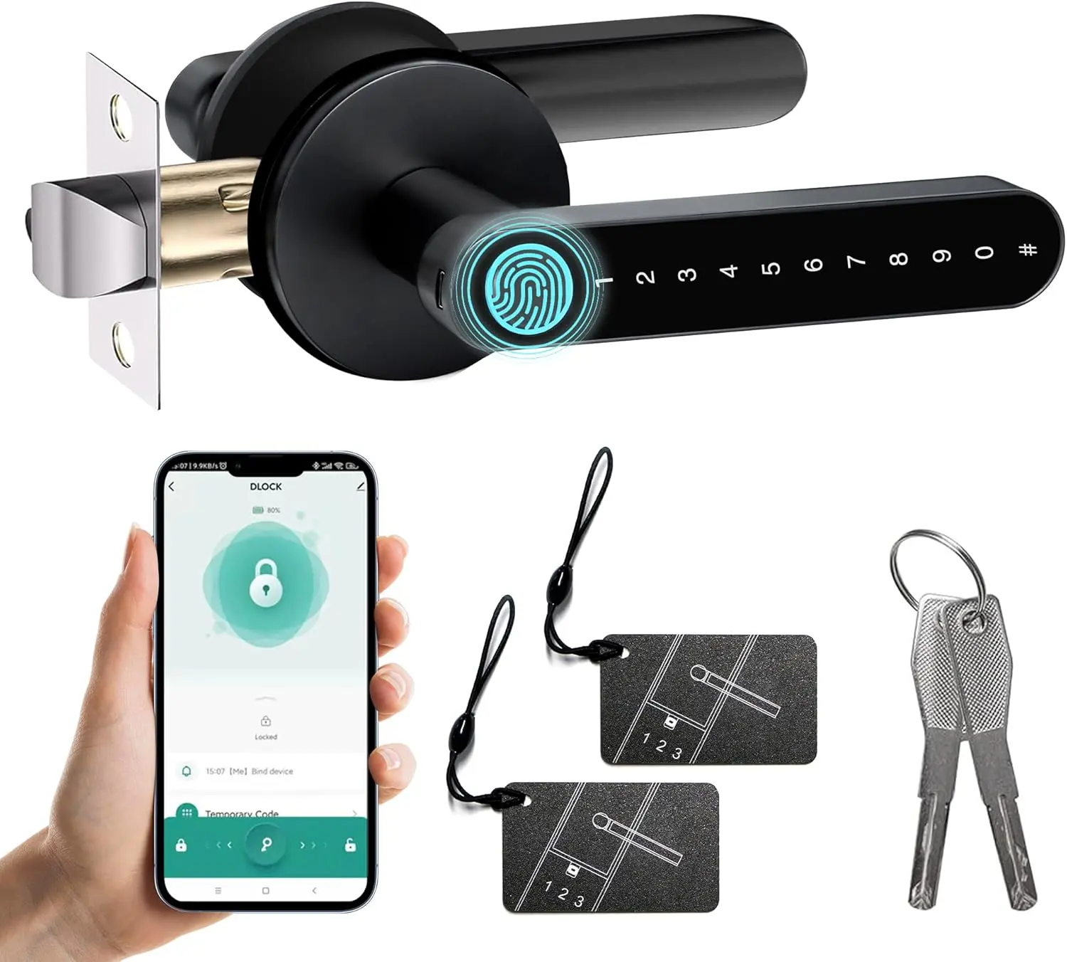 Fingerprint Door Knob, Smart Door Lock, Smart Door Knob with Handle, Keyless Entry Door Lock, Fingerprint Door Handle for Bedroom,Office, Apartment, Biometric Door Knob, Thumbprint Door Knob