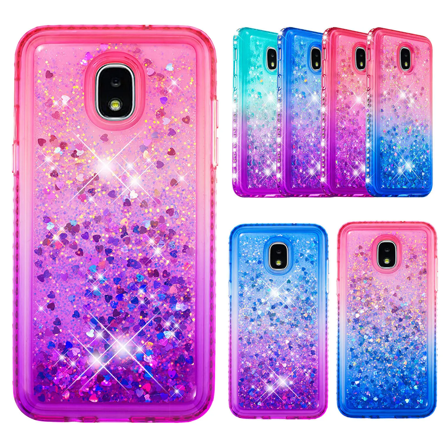 Doemoil For Samsung Galaxy J3/J4 Plus/J7 Liquid Glitter Diamond Quicksand Phone Case