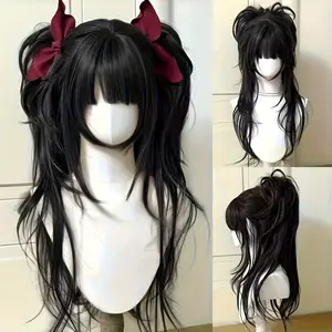 Lolita style hairstyle high-level double ponytail headgear cosplay wig woman cute anime wig long curly hair for Halloween Bouncy Afro Synthetic Human