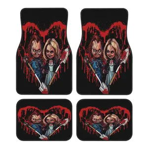 Set of 4 Chucky And Tiffany Themed Car Floor Mats, Made from Durable Polyester Fiber, Suitable for Vehicles, Perfect As a Gift, Featuring a Fun Design, And Built to Last