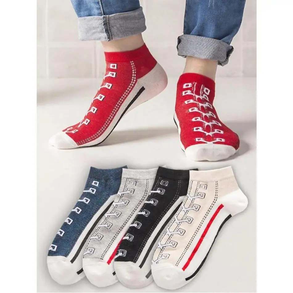 Men's 5-Pack Cotton Graphic Ankle Socks - Breathable, Lightweight, Stylish Tube Socks with Anti-Theft Design, Operator-Approved Fit for 2026 Summer Casual Wear (Comic-Style, Bow, Colorful Variants), Breatheable Ankle Socks, Comic-Style Ankle Socks
