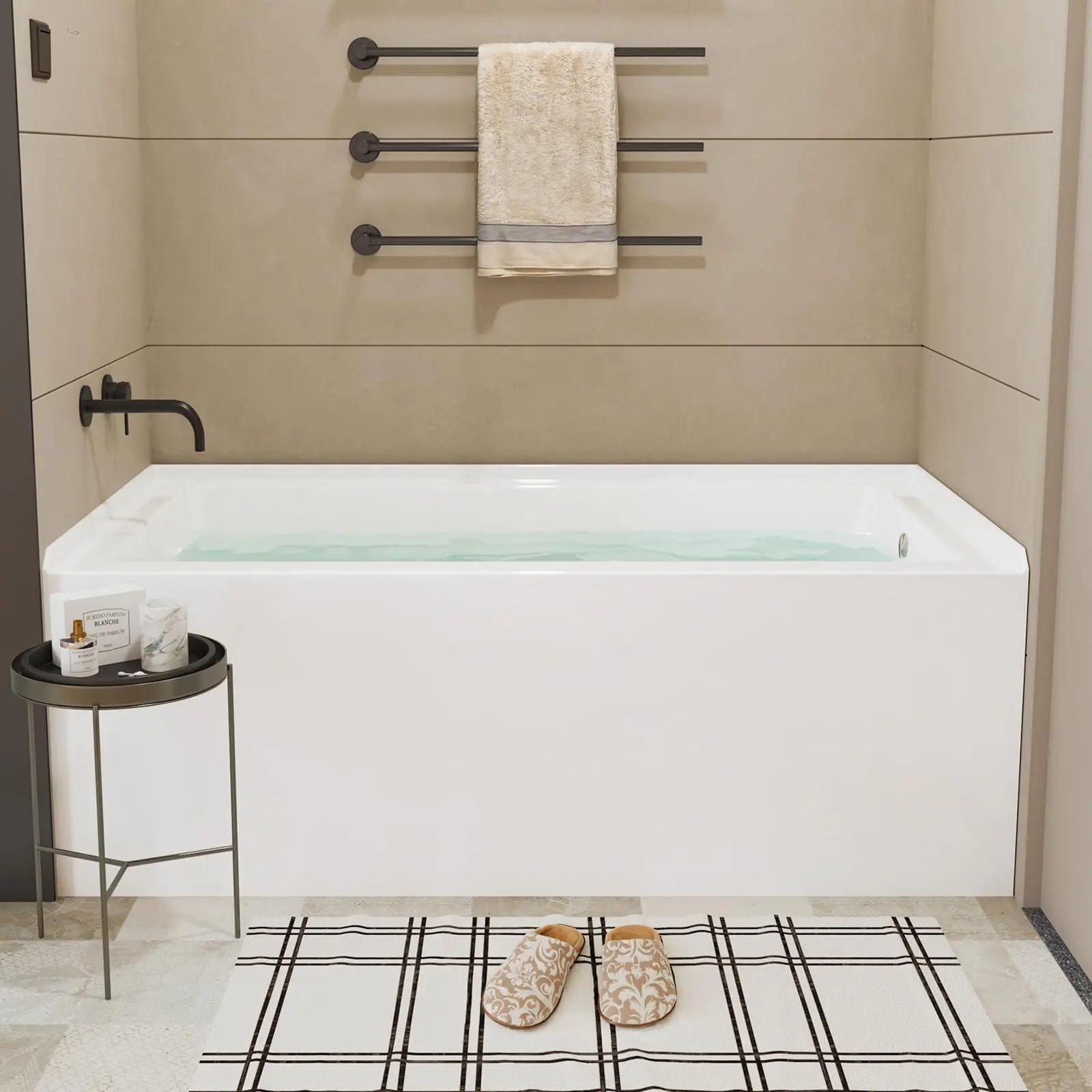 Garvee 67" Acrylic Freestanding and Alcove Soaking Bathtubs with Rectangular Design, Matte or Brushed Nickel Drains, Left or Right Drain Placement, Ergonomic Deep Soaking, Double-Walled Insulation, CUPC Certified, Glossy White Finish