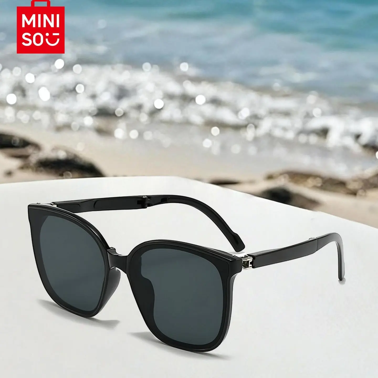 Miniso Female Foldable Sunglasses, Korean Style Large Frame - UV Protected, Ultra-Light, Face-Slimming, Premium Feel for Casual Strolls, Stylish Accessories, Bendable, Oversized, Eye-Friendly Women's Sunglasses, Chic Women's Sunglasses，Back To School, Wom