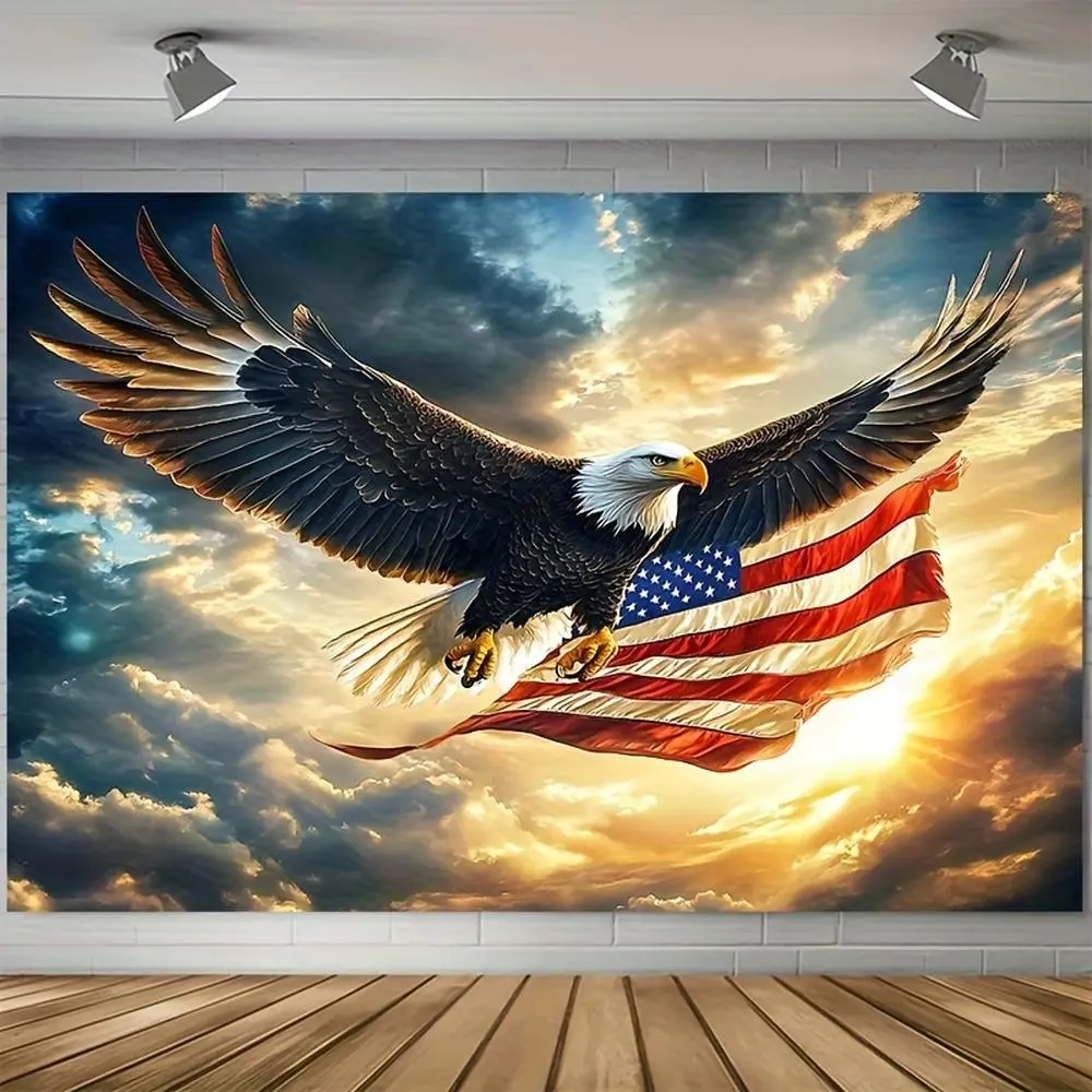 1PC Polyester Rectangle 2D Flat American Flag Eagle Themed Photography Backdrop Banner - Reusable Home Decor, Room Decor, Festive Decoration for Independence Day, Photo Shoots