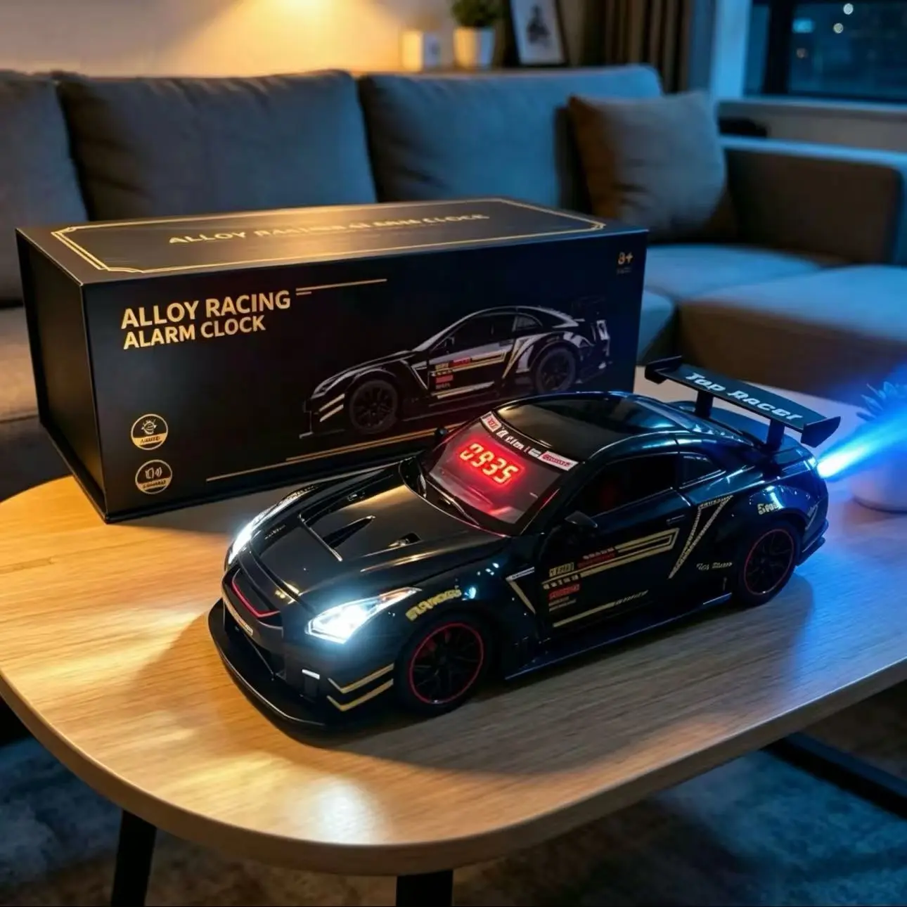 Sports Car Alarm Clock Hyper Car Alarm Clock,SpraySupercar with Engine Sound & Light EffectAlarm Clock,Sports Car Alarm Clock Ornament, Holiday Gift.