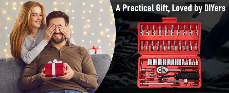 46pcs Car Repair Machinery Tools Set, Household Machinery Tools, Socket Wrench Diy Repair Tool Kit, Ratchet Screwdriver Compatible with Car Repair & Bicycle Repair, Hardware Toolbox Compatible with Auto Repairing & Household, Christmas Gift for Husband