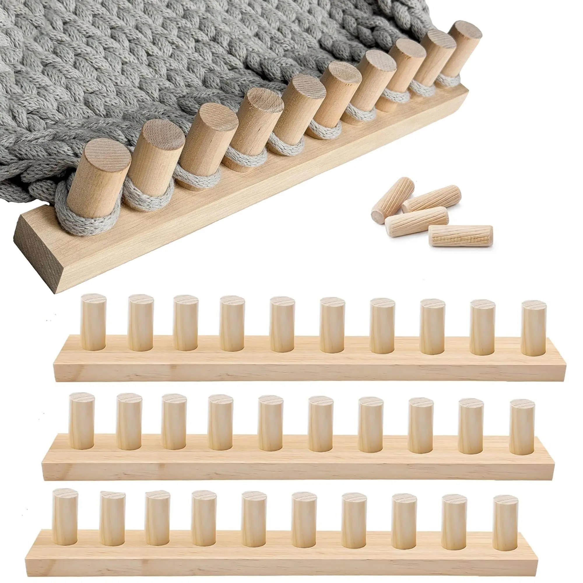 46" Adjustable Size Wooden Knitting Loom Frame,Chunky Blanket Knitting Loom Kit,No Needle Hand Knitting Kit,Beginner Friendly Yarn Craft for Home Decor Relexing Hobby