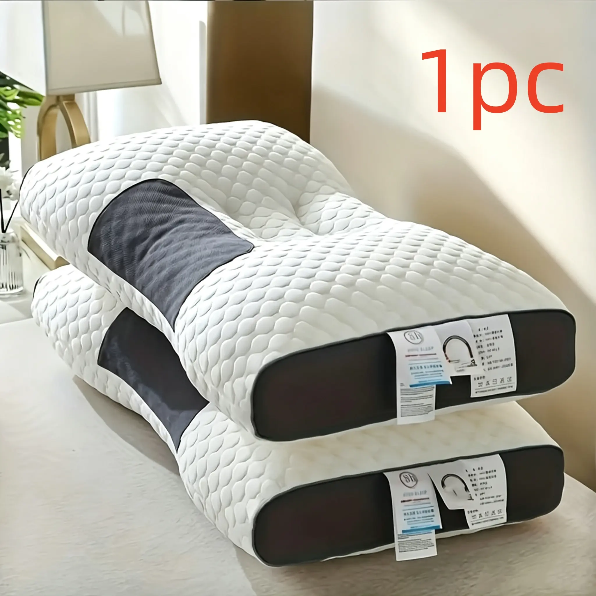 1pc A neck-supporting pillow that enhances the comfort of sleep. It features an adjustable design and ergonomic contours, suitable for those who sleep on their side with a stomach position. It is also a corrective bed for those who sleep in this position.