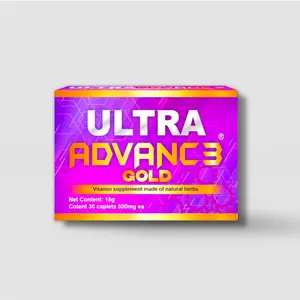 Ultra Advance 3 Gold, 30 Capsules herbal mix Reinforced Formula (500 mg ea) - Dietary Supplement Turmeric, Vegan, Gold Version Natural Edible