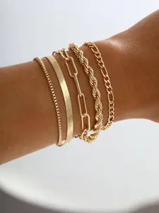 Women's Twist Herringbone Chain Stack Bracelet, Classic Jewelry for Gift, Female Fashion Accessories for Daily, Streetwear Bracelet Bundles, Stackable Bracelets