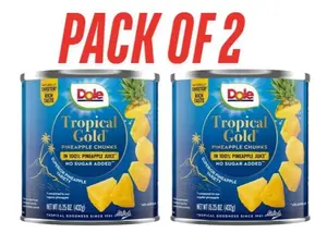 Dole Tropical Gold Pineapple Chunks in 100% Pineapple Juice, 15 oz Cans (Pack of 2) – Premium Sweet Pineapple Chunks, Non-GMO Fruit Snack