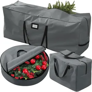 3 Pack Christmas Tree Storage Bag, Durable Grey with Reinforced Carrying Handles, Xmas Holiday Garland Bag Storage Case (7.5 Ft)
