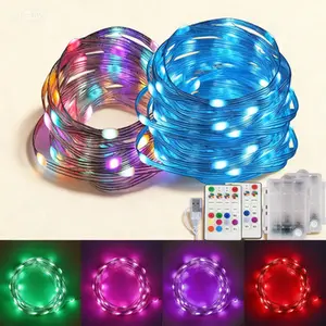Color Changing String Lights Battery Operated with Remote, 16.4FT 2 Pack USB or Battery Powered, Waterproof Twinkle Fairy Lights for Outdoor Indoor Decor, Christmas Wedding Party Bedroom Decoration