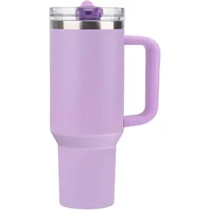 40 oz Tumbler with Handle Quenchers ProTour Detachable Flip Straw Lid Tumbler,Vacuum Insulated Tumblers with Top Leak Proof Lids and Flip Straw,Reusable Insulated Cup (Purple, 40 oz)
