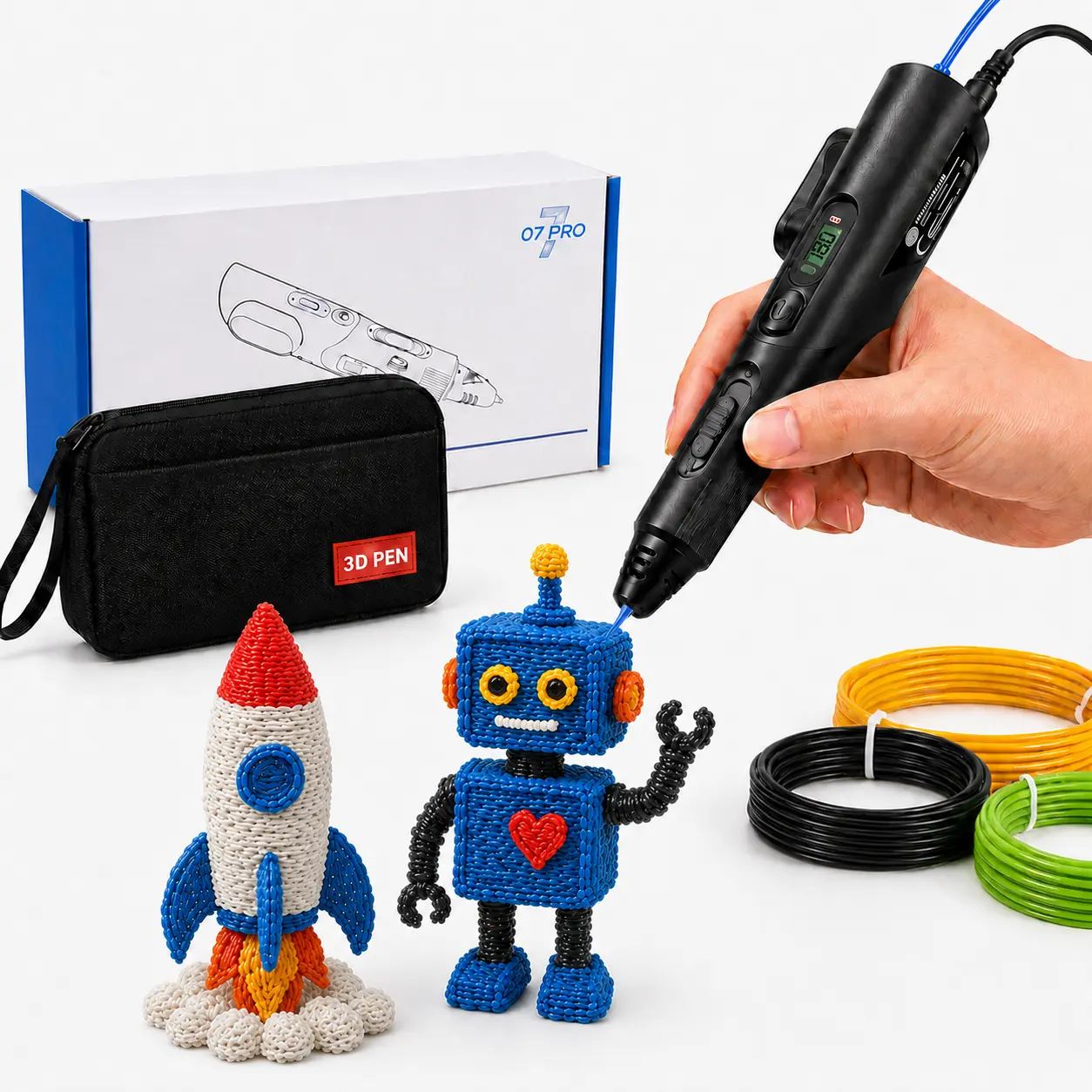 Professional 3D Pen Kit with Preset Temperature, LCD Screen and Stepless Speed, 1.75mm PLA ABS 3D Printing Pen for DIY Crafts, Model Making, Focused Screen-Free Creative Time, Birthdays, Holidays and Thoughtful Gifts