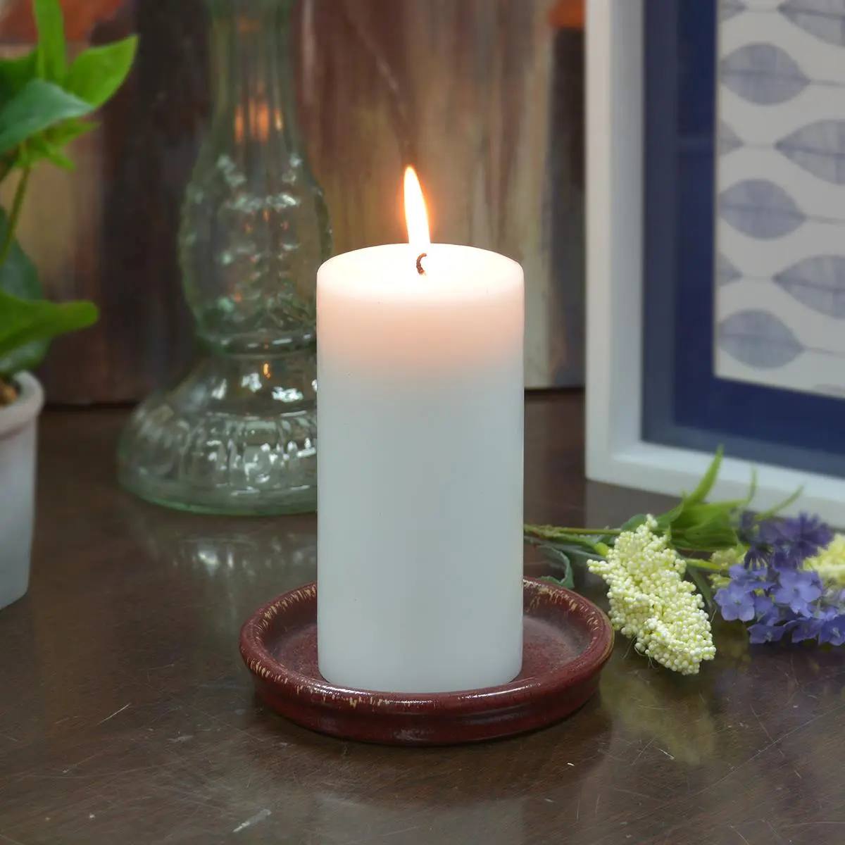 White 3x4 in. Pillar Candle Set, Home Decor Centerpiece for Living Room Decoration