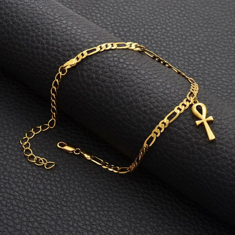 Ankh Cross Ankle Bracelet - Egypt Hieroglyphs For Women