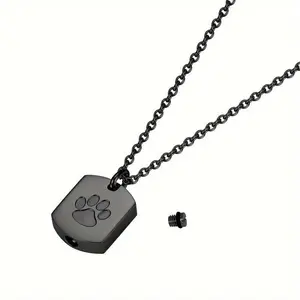 1 pc stainless steel dog paw tag cremation urn necklace for ashes keepsake, memorial pendant necklace chain